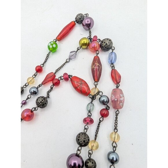 Avon Necklace Filigree metal acrylic braded Glass Lampwork beads layered 17" - Picture 9 of 16